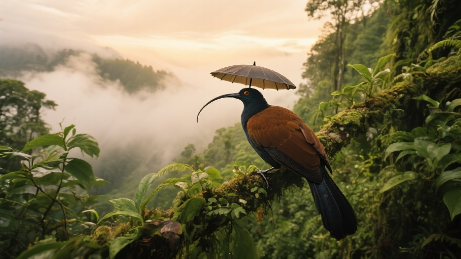 Umbrellabird (Long-wattled) in natural habitat
